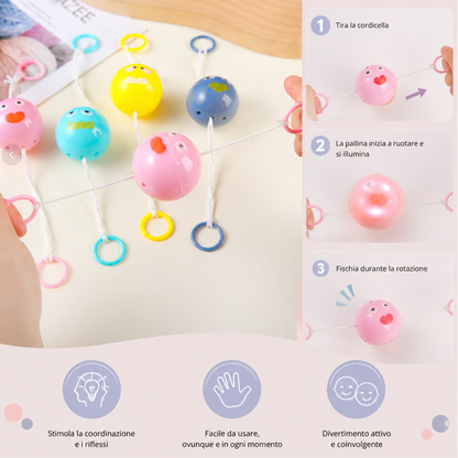 Pallina trottola luminosa con fischietto e cordicella per bambini