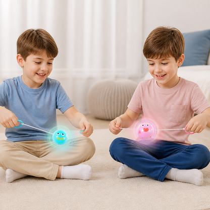 Pallina trottola luminosa con fischietto e cordicella per bambini