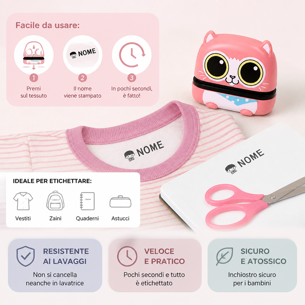 Timbro Nome Personalizzato Per Bambini – Permanente Per Vestiti E Materiale Scolastico
