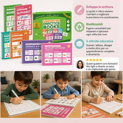 Quaderni Di Esercizi Di Scrittura Riutilizzabili Con Guide In Rilievo Per Bambini – Set Da 6 Pezzi Per Ricalco E Scrittura