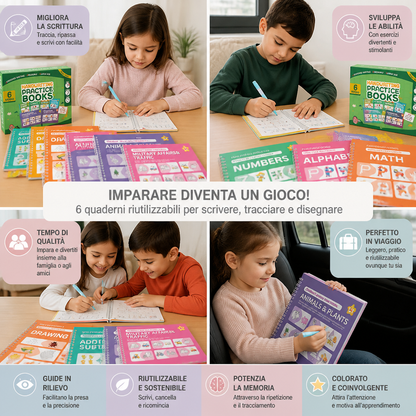 Quaderni Di Esercizi Di Scrittura Riutilizzabili Con Guide In Rilievo Per Bambini – Set Da 6 Pezzi Per Ricalco E Scrittura