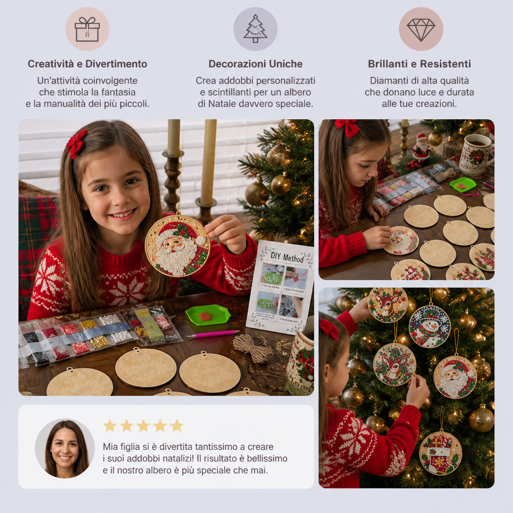 Set di Addobbi Natalizi DIY Diamond Painting – Decorazioni Festive per l’Albero di Natale