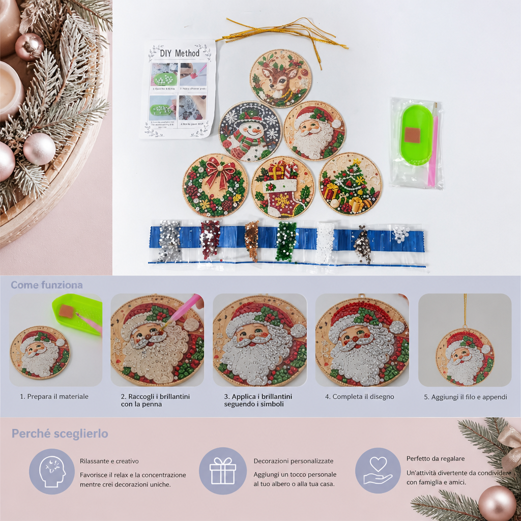 Set di Addobbi Natalizi DIY Diamond Painting – Decorazioni Festive per l’Albero di Natale