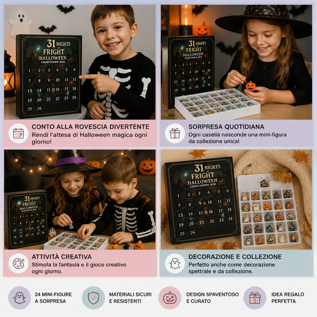 Calendario conto alla rovescia di Halloween con mini-figure a sorpresa spaventose e ciondoli