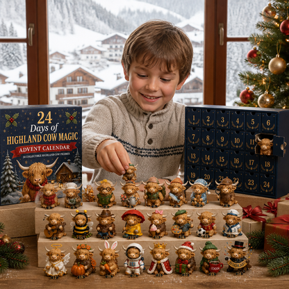 Calendario dell'Avvento di 24 giorni con mini-figure da collezione di bovini Highland