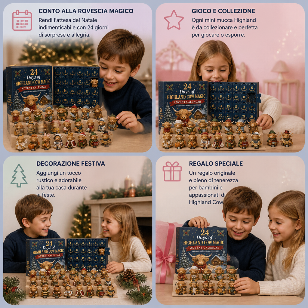 Calendario dell'Avvento di 24 giorni con mini-figure da collezione di bovini Highland