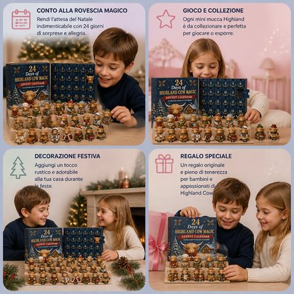 Calendario dell'Avvento di 24 giorni con mini-figure da collezione di bovini Highland
