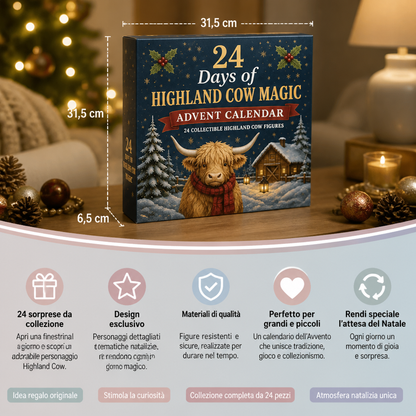 Calendario dell'Avvento di 24 giorni con mini-figure da collezione di bovini Highland