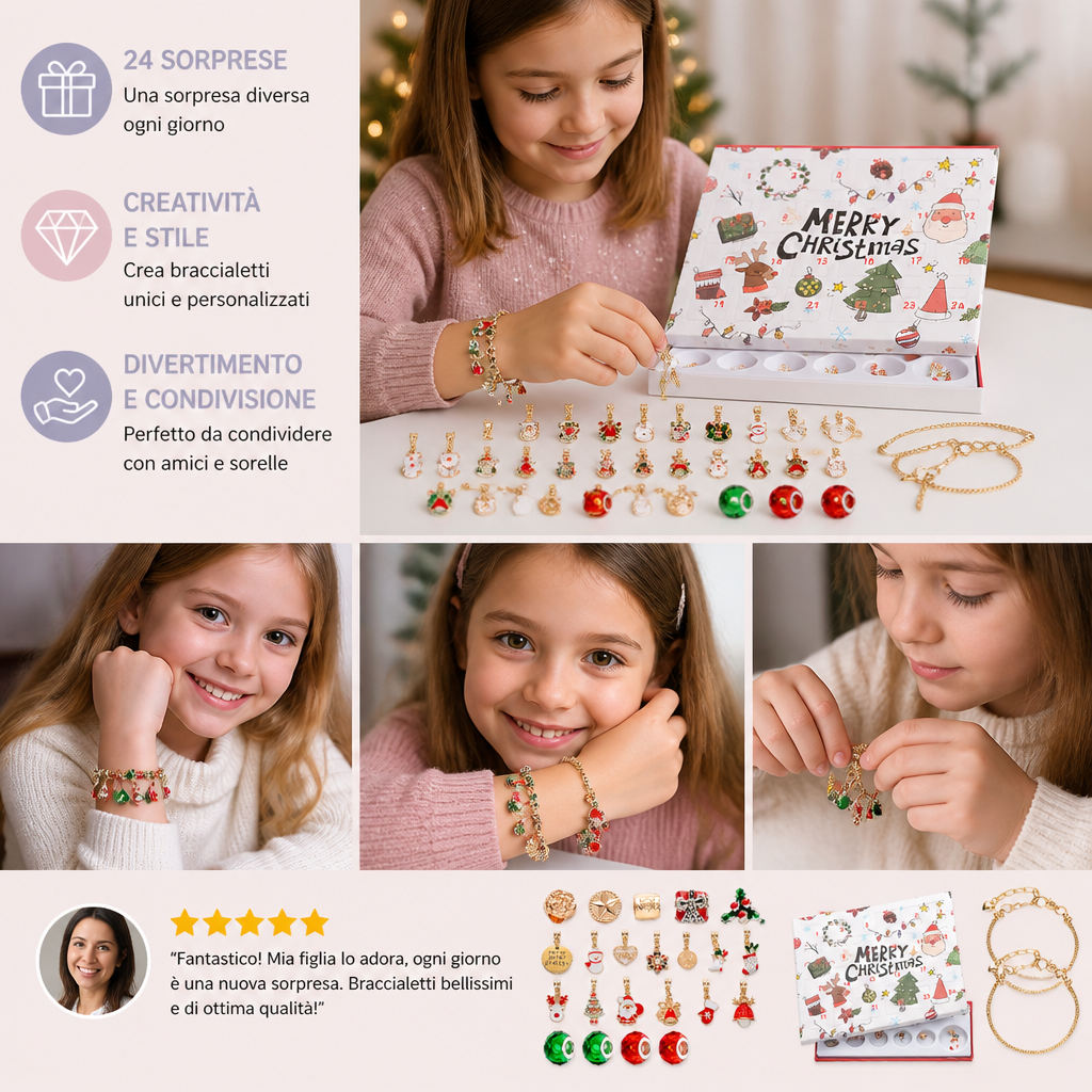 Calendario dell’Avvento di 24 giorni con braccialetti natalizi – Set DIY per creare gioielli per ragazze