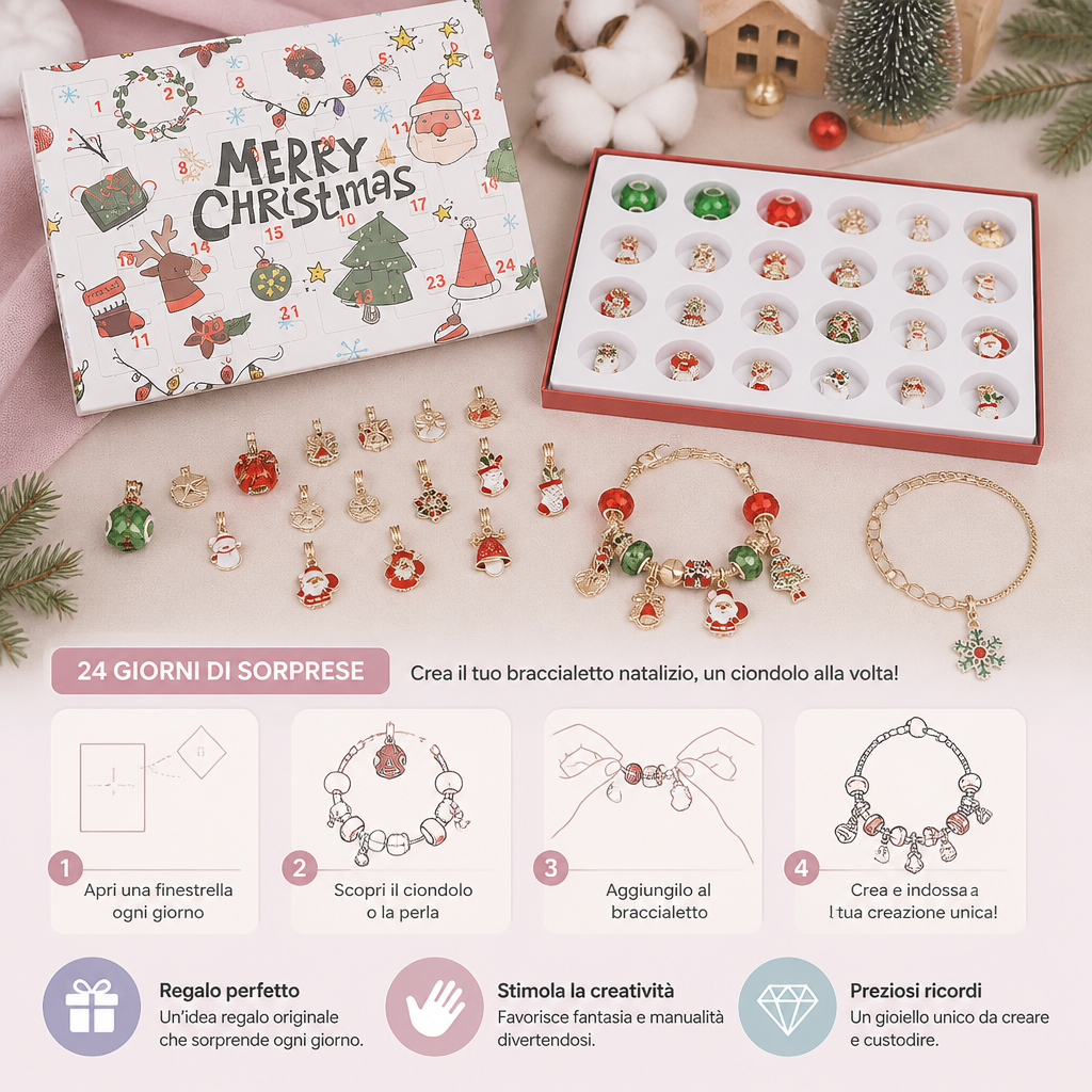 Calendario dell’Avvento di 24 giorni con braccialetti natalizi – Set DIY per creare gioielli per ragazze
