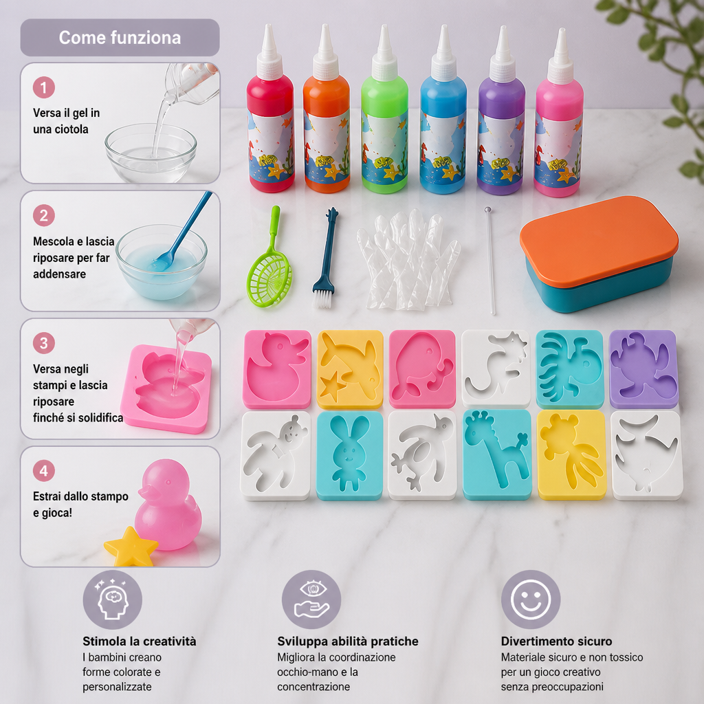Set fai da te di gel d’acqua con gel e stampi