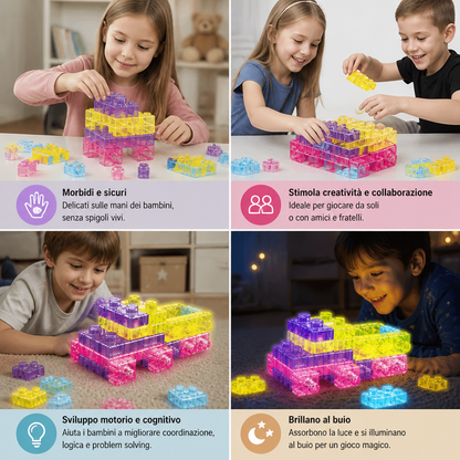 Blocchi da costruzione morbidi e gelatinosi fosforescenti per bambini – Sicuri e morbidi