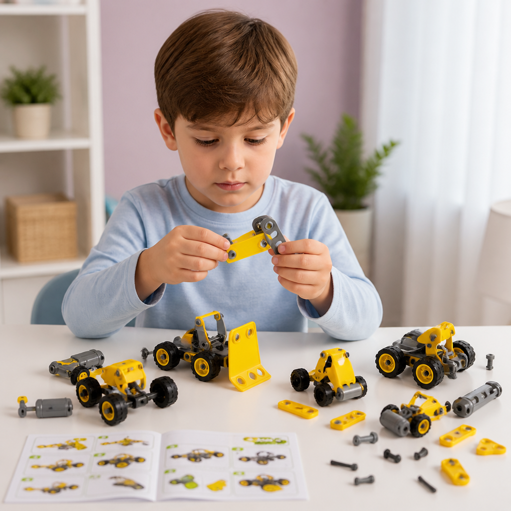 Set Creativo Elettrico 10 in 1 per Costruire Veicoli da Cantiere per Bambini