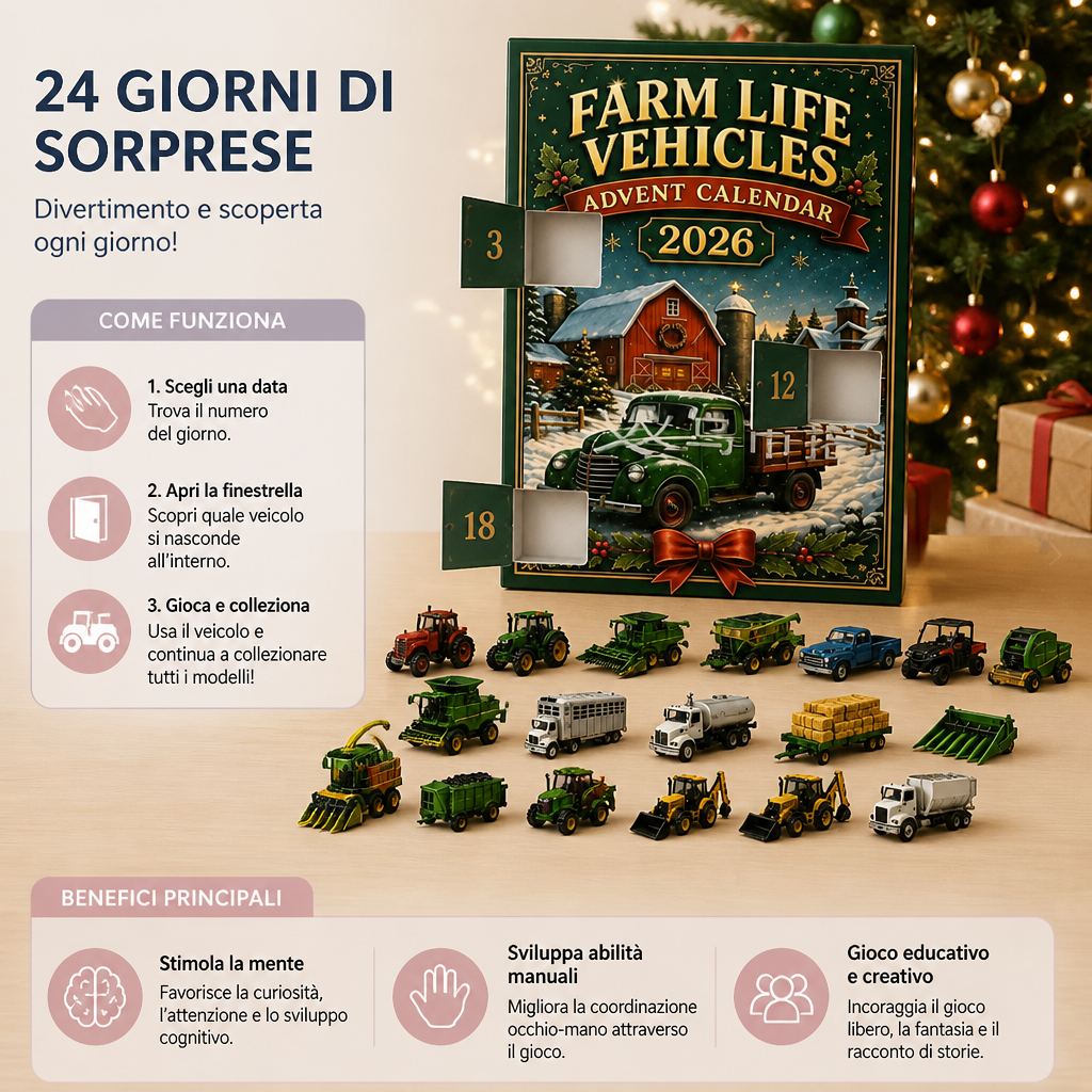 Calendario dell'Avvento Natalizio di 24 Giorni con Veicoli Agricoli