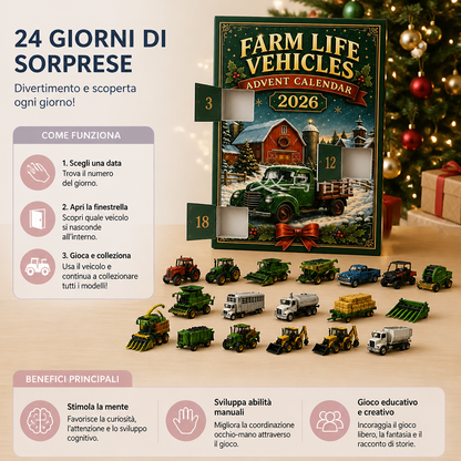 Calendario dell'Avvento Natalizio di 24 Giorni con Veicoli Agricoli