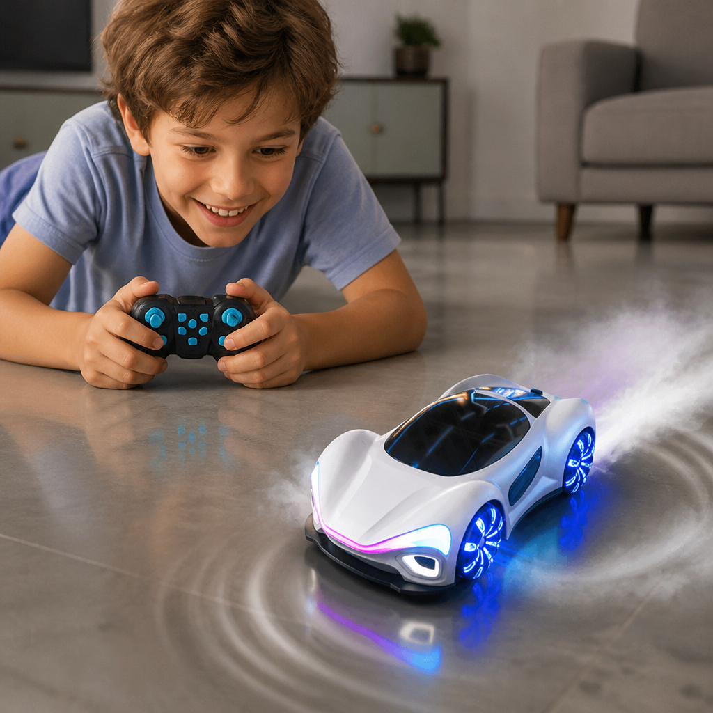 Auto RC da Drift Luminosa con Effetto Spray e Stazione di Ricarica