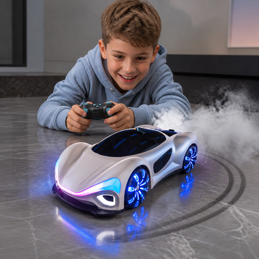 Auto RC da Drift Luminosa con Effetto Spray e Stazione di Ricarica