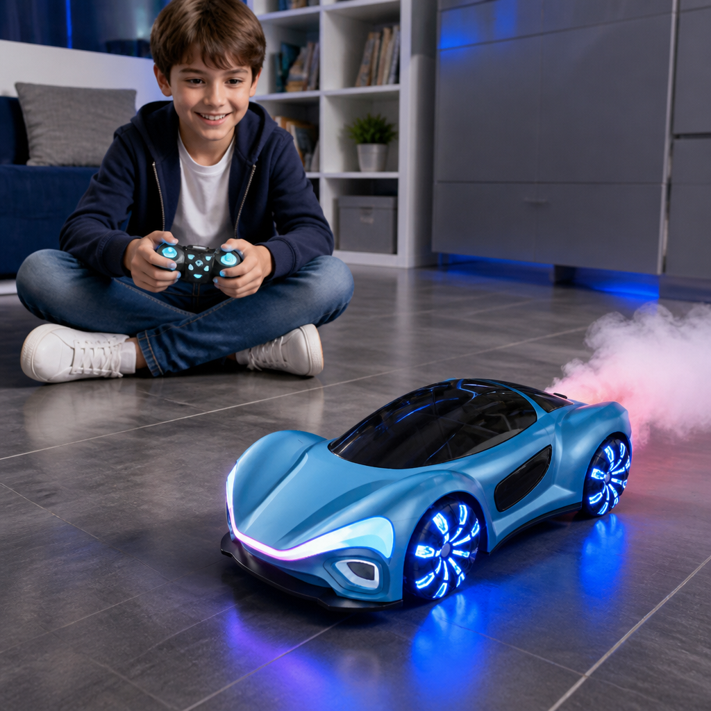 Auto RC da Drift Luminosa con Effetto Spray e Stazione di Ricarica