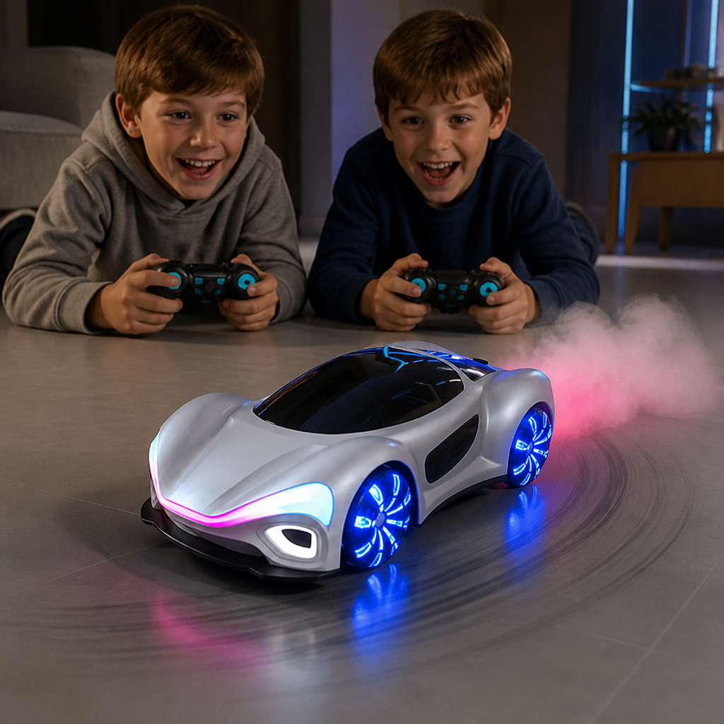 Auto RC da Drift Luminosa con Effetto Spray e Stazione di Ricarica