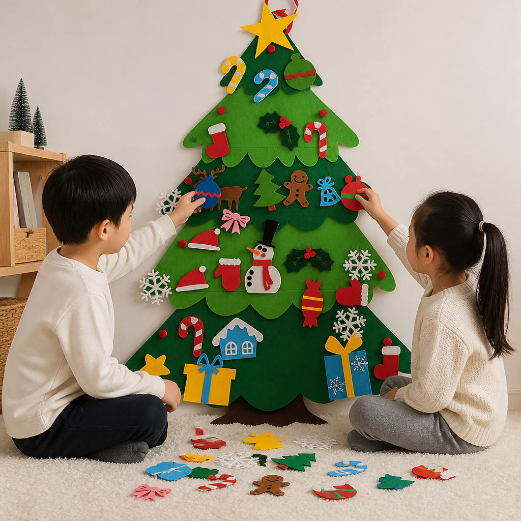 Albero di Natale in Feltro Fai da Te per Bambini con Decorazioni da Appendere