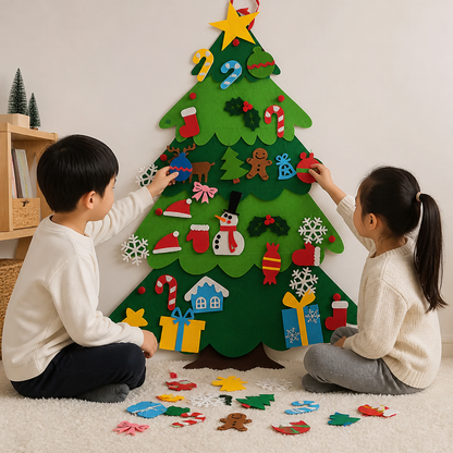 Albero di Natale in Feltro Fai da Te per Bambini con Decorazioni da Appendere