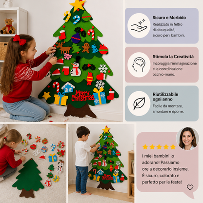 Albero di Natale in Feltro Fai da Te per Bambini con Decorazioni da Appendere