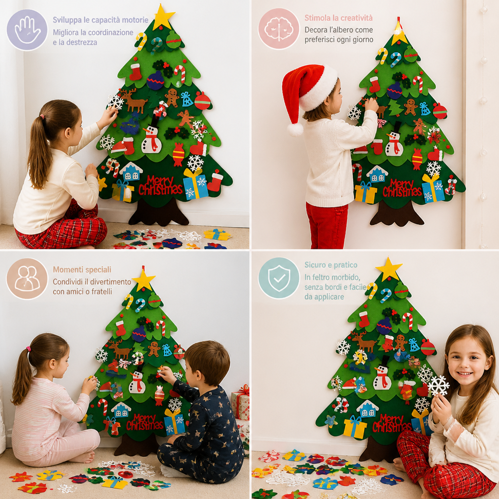 Albero di Natale in Feltro Fai da Te per Bambini con Decorazioni da Appendere