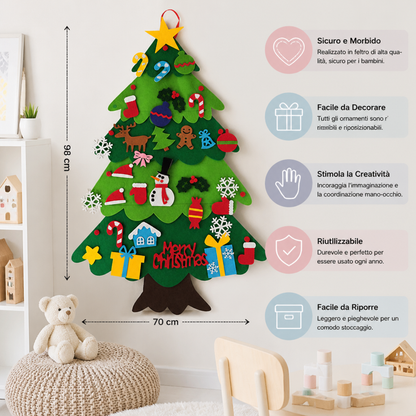 Albero di Natale in Feltro Fai da Te per Bambini con Decorazioni da Appendere