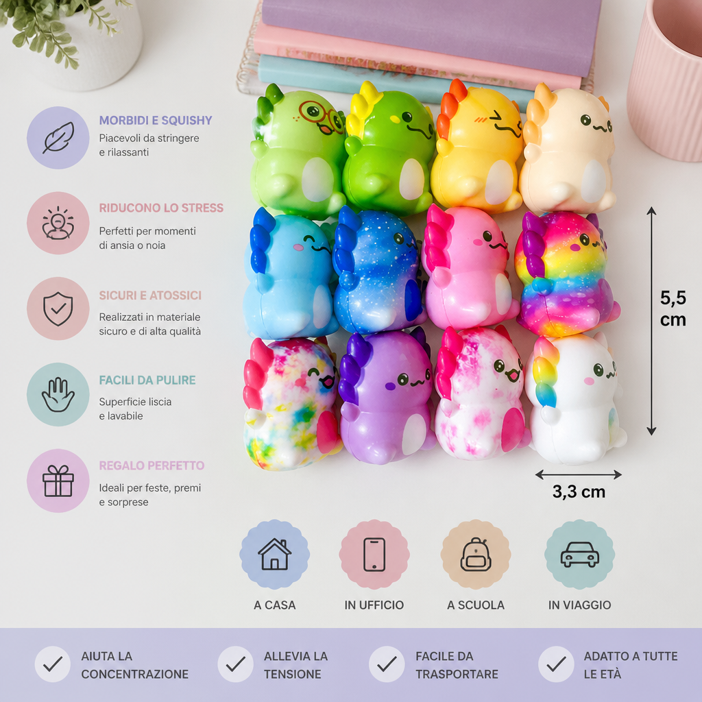 Set da 24 Giocattoli Antistress Squishy Morbidi a Forma di Axolotl