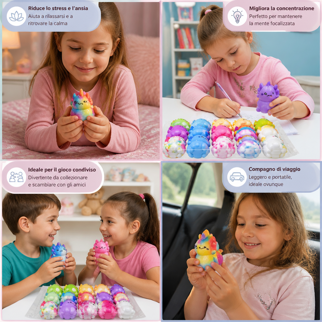 Set da 24 Giocattoli Antistress Squishy Morbidi a Forma di Axolotl