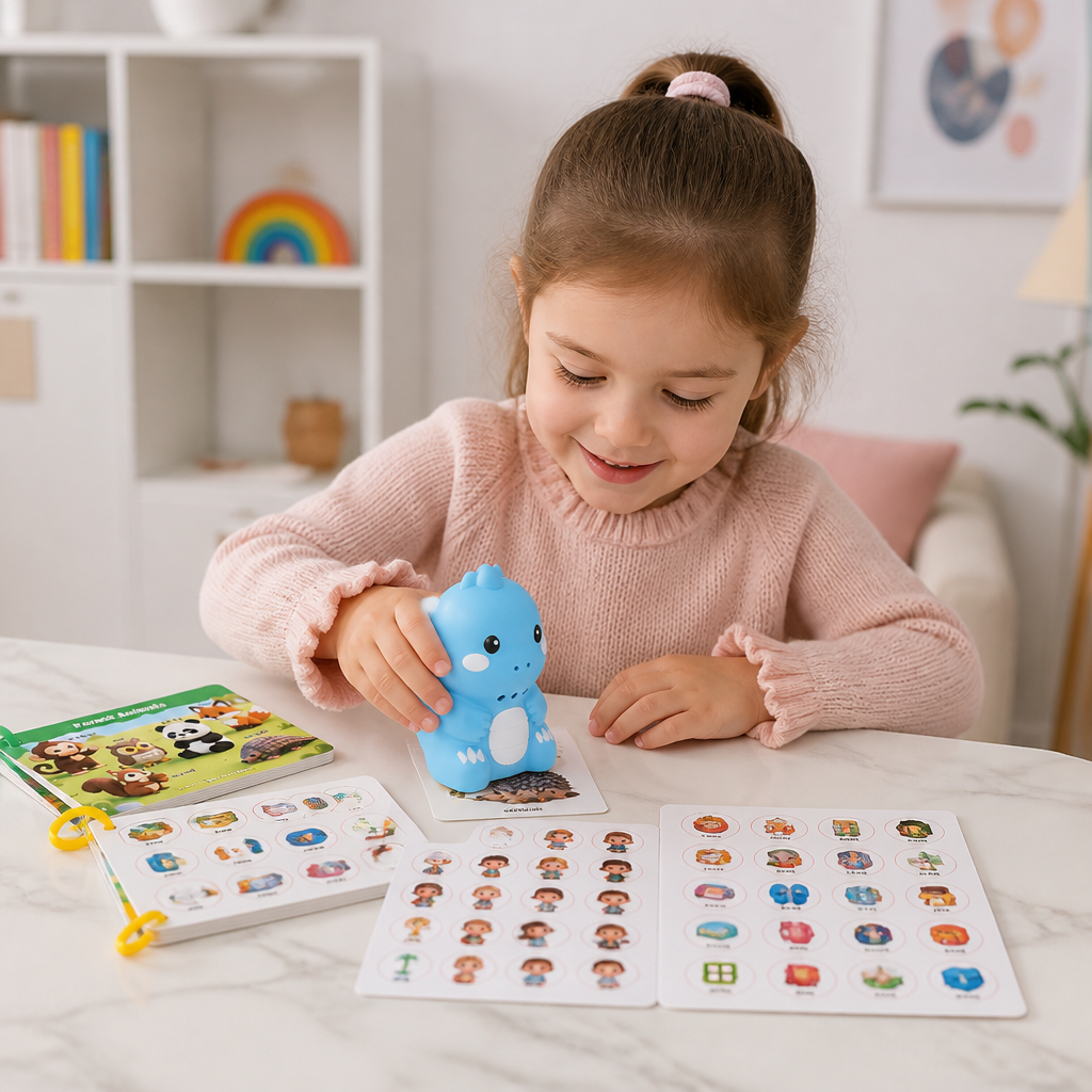 Carte Parlanti Interattive dei Dinosauri e Adesivi – Set di Apprendimento Montessori per la Fonetica e le Parole Visive