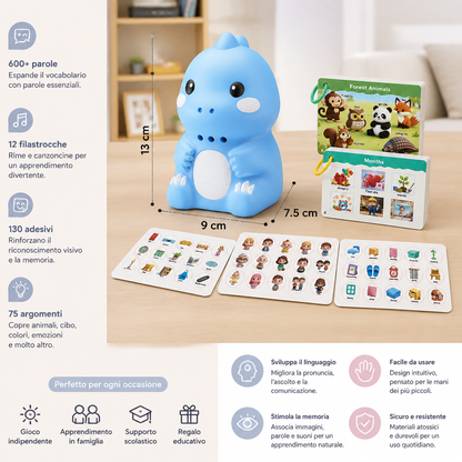 Carte Parlanti Interattive dei Dinosauri e Adesivi – Set di Apprendimento Montessori per la Fonetica e le Parole Visive