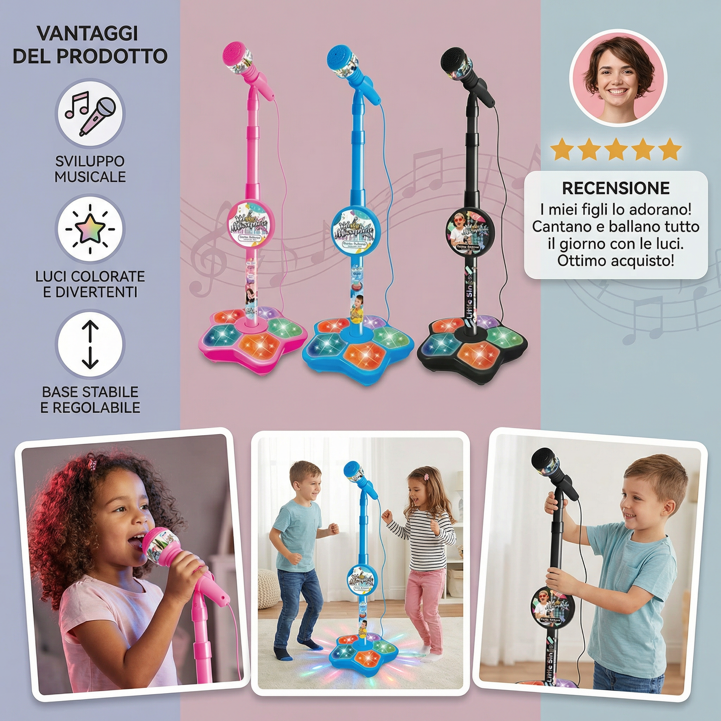 Set karaoke per bambini con microfono e supporto – Gioco educativo musicale