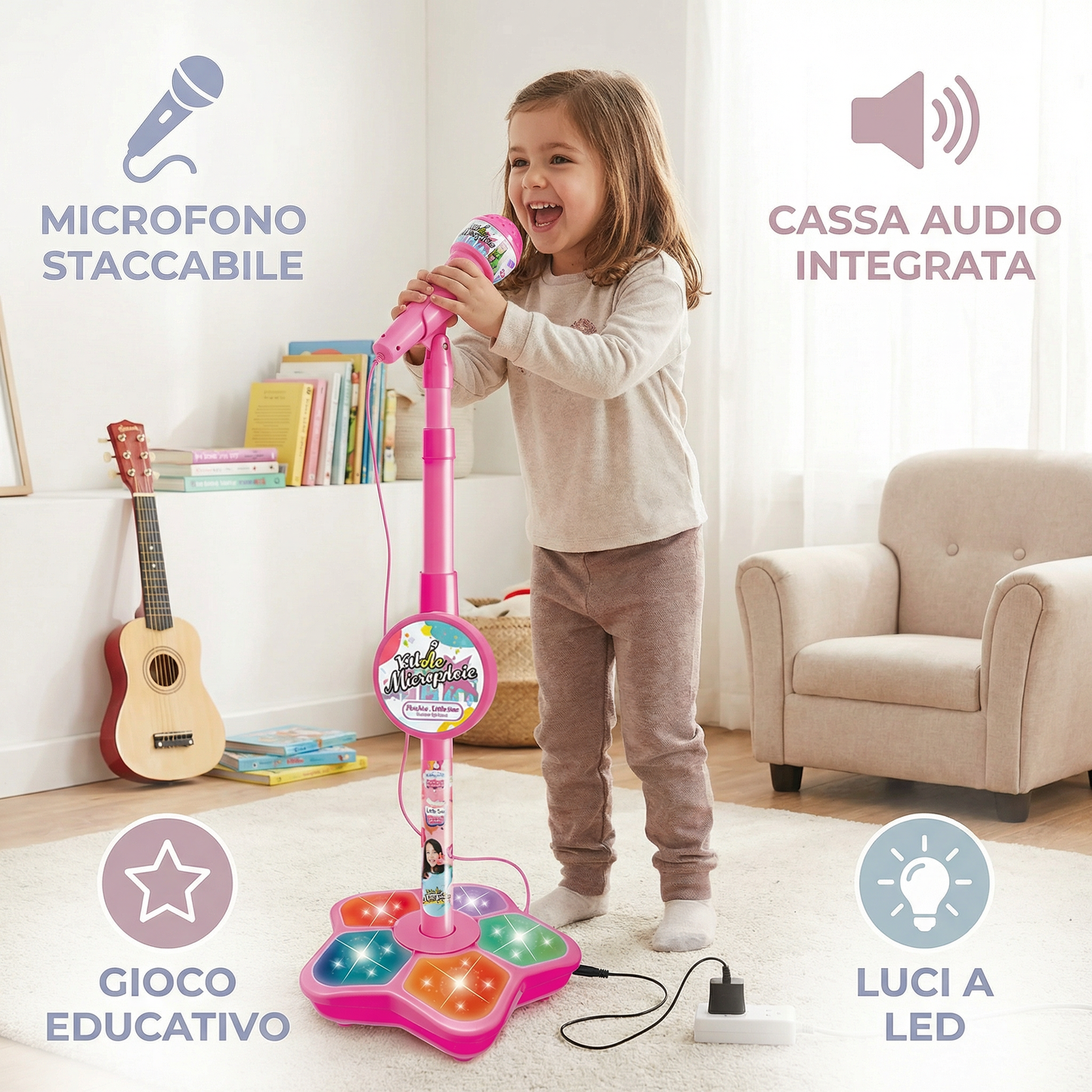 Set karaoke per bambini con microfono e supporto – Gioco educativo musicale