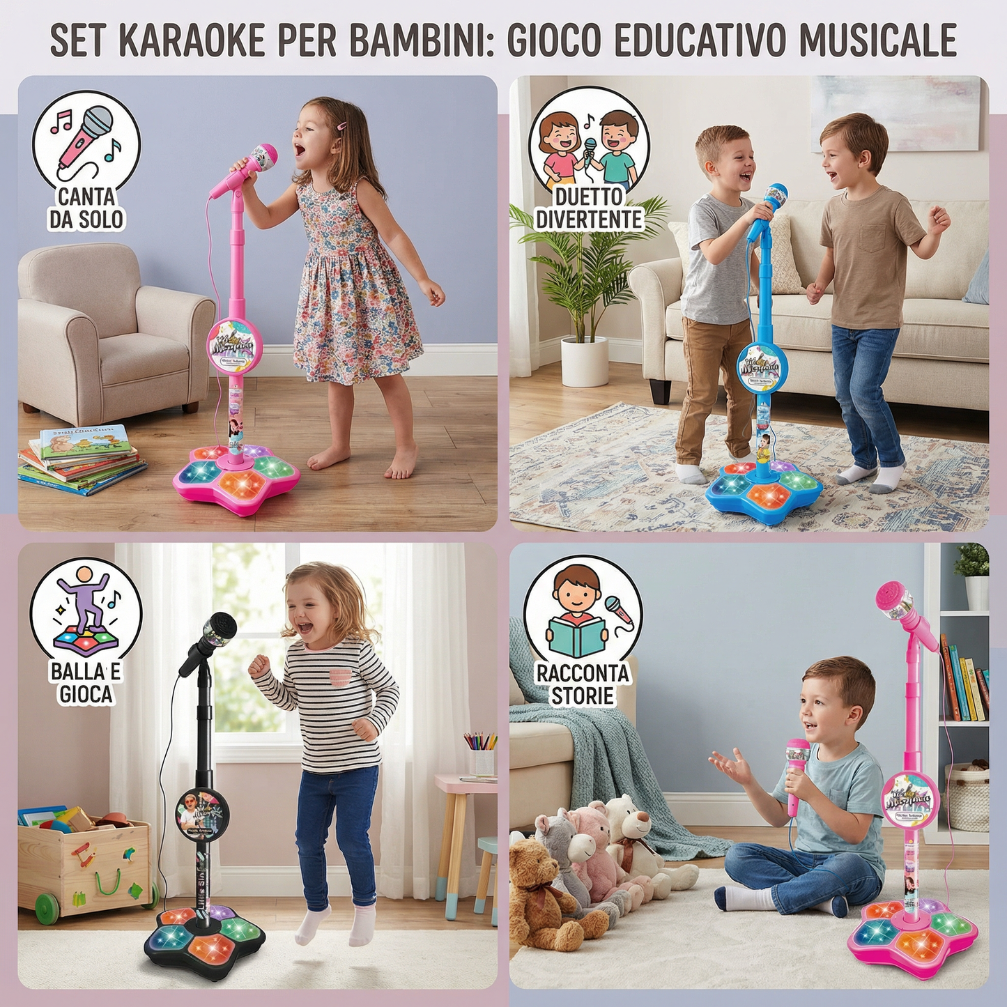 Set karaoke per bambini con microfono e supporto – Gioco educativo musicale