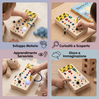 Tavola sensoriale Montessori in legno con luci e interruttori – gioco di motricità per bambini