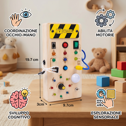 Tavola sensoriale Montessori in legno con luci e interruttori – gioco di motricità per bambini
