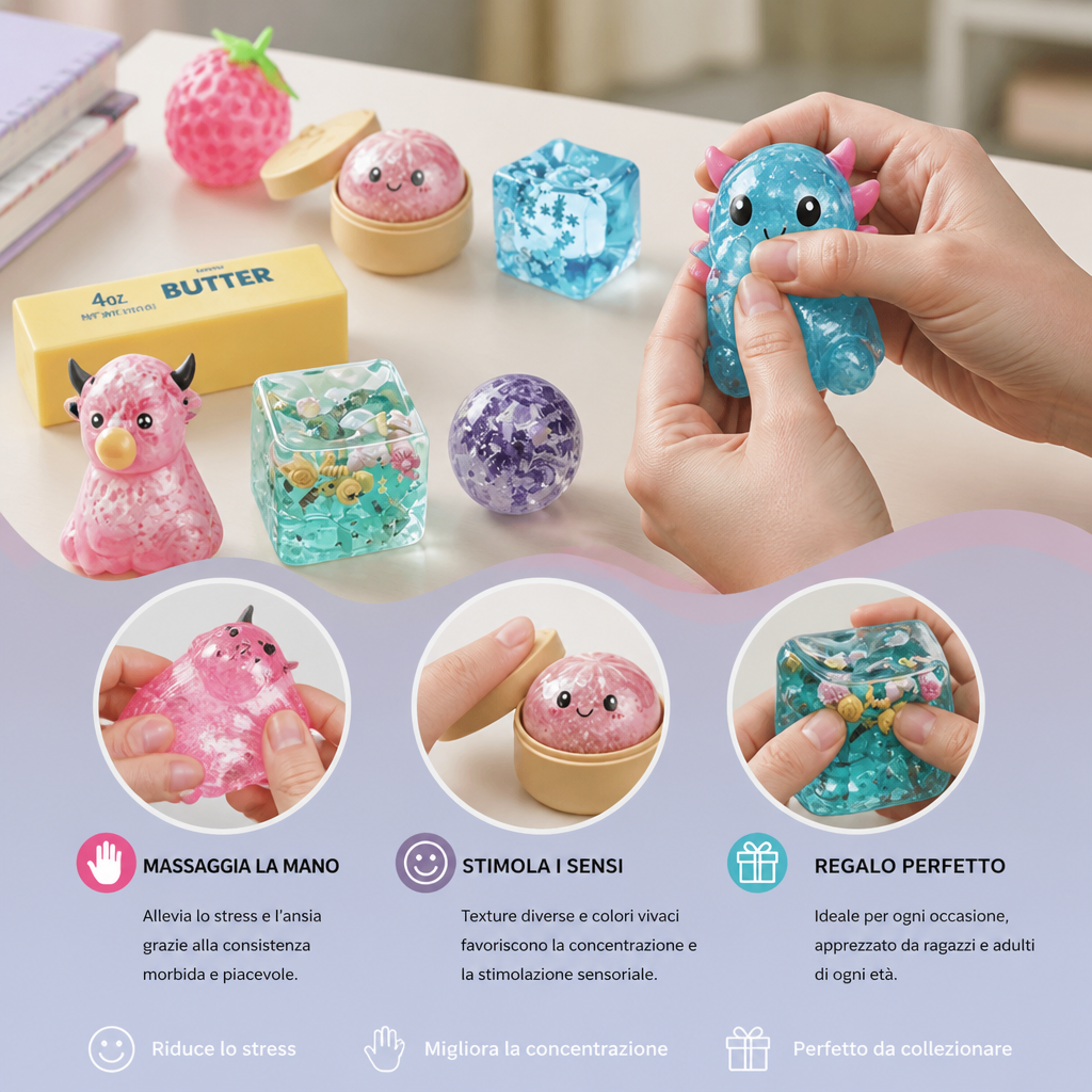 Set Premium di Fidget Toys Squishy – 8 Giocattoli Sensoriali