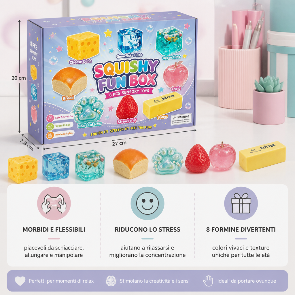 Set Premium di Fidget Toys Squishy – 8 Giocattoli Sensoriali