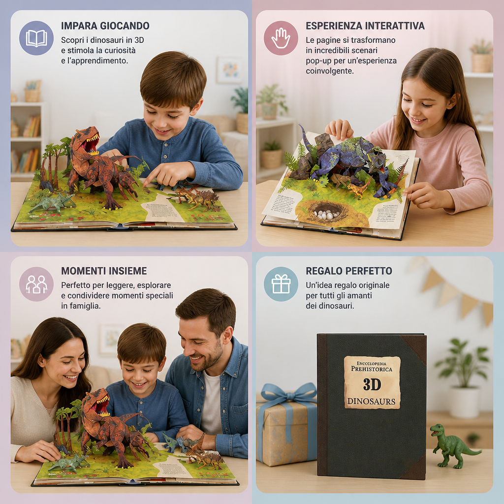 Enciclopedia Interattiva dei Dinosauri Pop-Up 3D