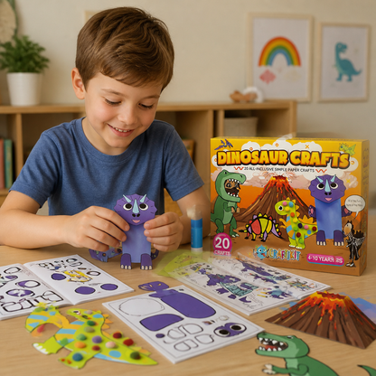 Scatola di Lavoretti di Carta per Bambini – 20 Progetti DIY Facili per Bambini 3–10 Anni con Stick di Colla, Nastro e Buste