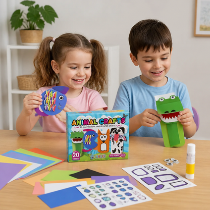 Scatola di Lavoretti di Carta per Bambini – 20 Progetti DIY Facili per Bambini 3–10 Anni con Stick di Colla, Nastro e Buste