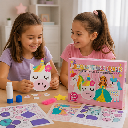 Scatola di Lavoretti di Carta per Bambini – 20 Progetti DIY Facili per Bambini 3–10 Anni con Stick di Colla, Nastro e Buste