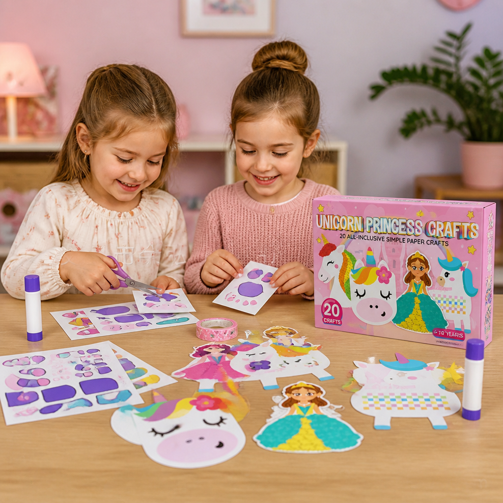 Scatola di Lavoretti di Carta per Bambini – 20 Progetti DIY Facili per Bambini 3–10 Anni con Stick di Colla, Nastro e Buste