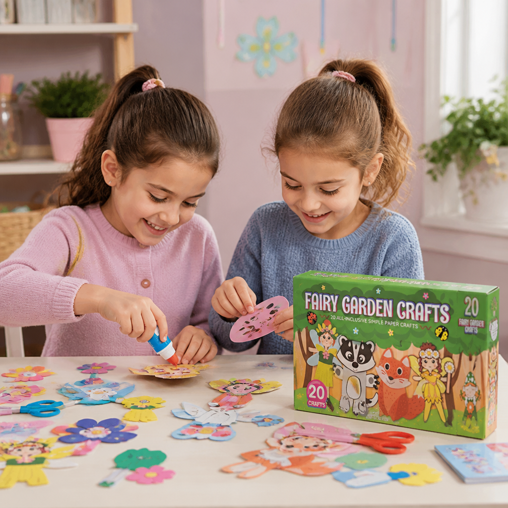 Scatola di Lavoretti di Carta per Bambini – 20 Progetti DIY Facili per Bambini 3–10 Anni con Stick di Colla, Nastro e Buste