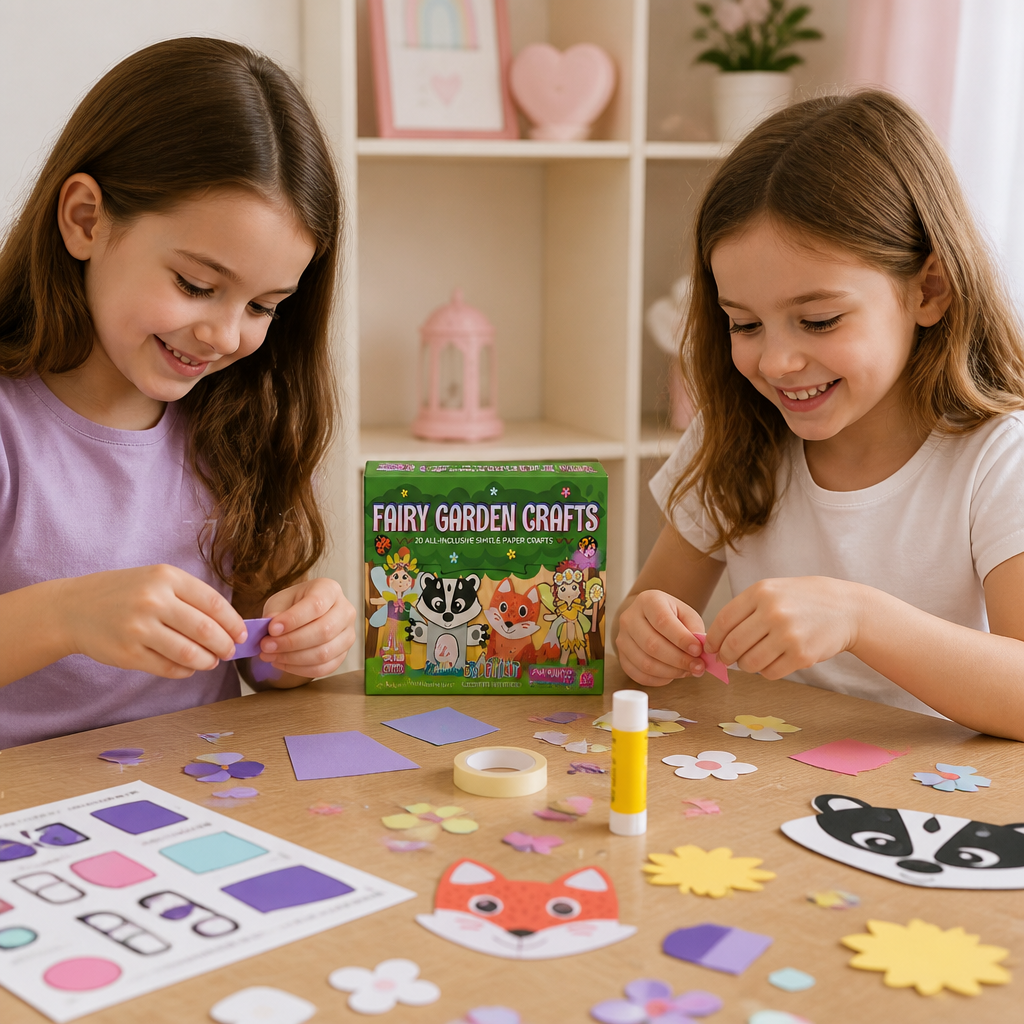 Scatola di Lavoretti di Carta per Bambini – 20 Progetti DIY Facili per Bambini 3–10 Anni con Stick di Colla, Nastro e Buste