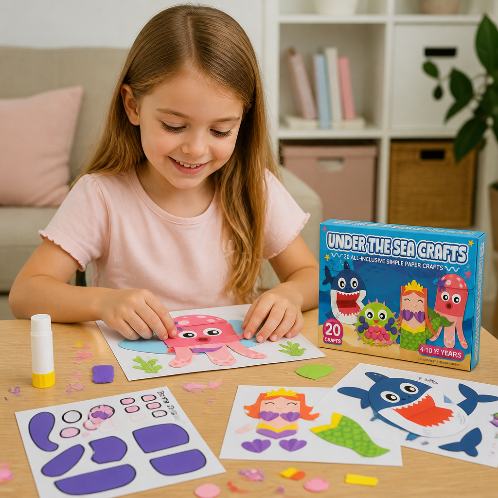 Scatola di Lavoretti di Carta per Bambini – 20 Progetti DIY Facili per Bambini 3–10 Anni con Stick di Colla, Nastro e Buste
