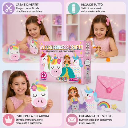Scatola di Lavoretti di Carta per Bambini – 20 Progetti DIY Facili per Bambini 3–10 Anni con Stick di Colla, Nastro e Buste