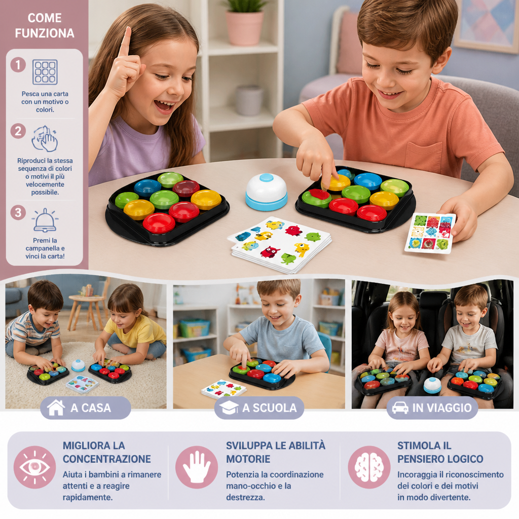 Gioco Educativo Familiare Della Campanella Con Abbinamento Di Colori E Motivi
