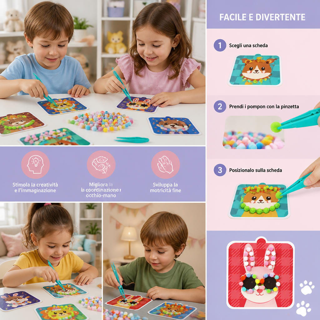 Kit Di Creazione E Pittura Di Animali Con Pompon Morbidi